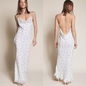 Beige Botany blue and white floral maxi dress